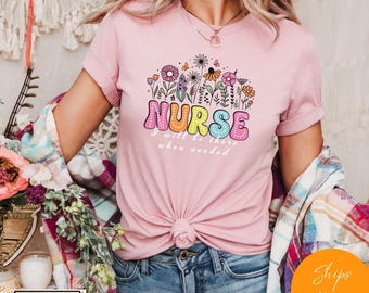 Custom Floral Nurse T-Shirt – Personalized RN Gift