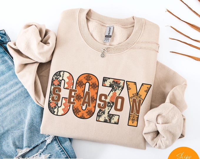 Featured listing image: Cozy Season Sweatshirt – Fall Aesthetic Crewneck – Comfy Autumn Sweater – Soft Minimal Fall Pullover – Pumpkin Spice Weather Shirt