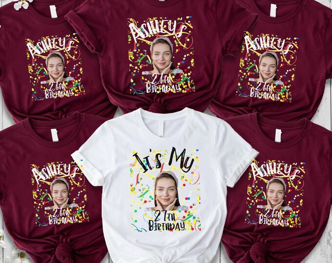 Customizable Birthday Party Squad Tee with Personalized Photo and Name