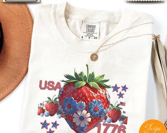 Comfort Colors® Sweet & Patriotic: Strawberry 4th of July Tee