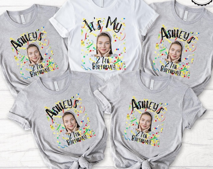 Customizable Birthday Party Squad Tee with Personalized Photo and Name