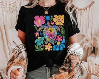 Trendy Turtle Tee: Floral Sea Turtle Design - Summer Style