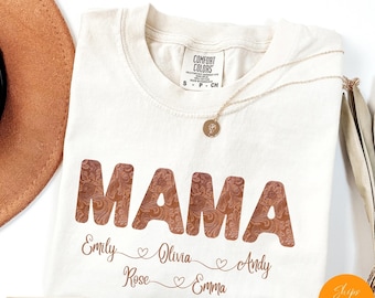Personalized Floral Mama T-Shirt: Custom Grandkids Names, Mimi Gift