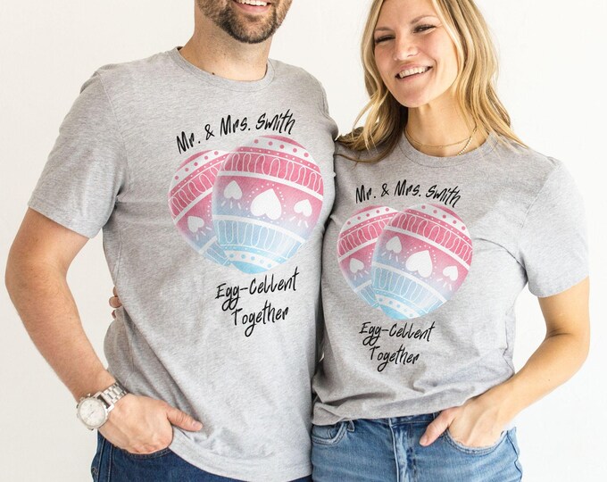 Personalized Easter Tshirt Set with Adorable Heart Design - Matching Couples Shirts