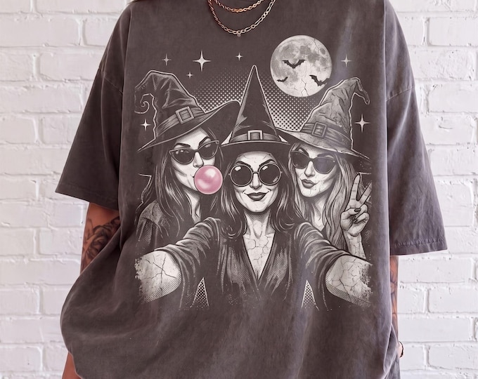 Retro Witches Selfie Tshirt Funny Spooky Season Tee Halftone Classic Vintage Halloween VHS shirt