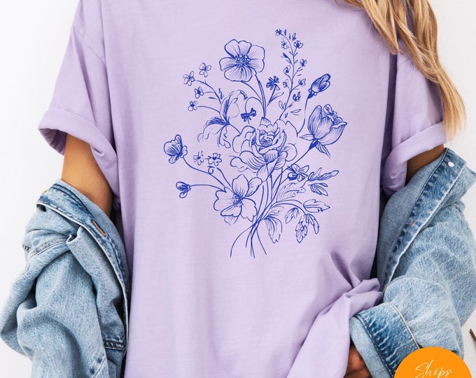 Comfort Colors® Wildflower T-shirt: Boho Cottagecore Floral Tee