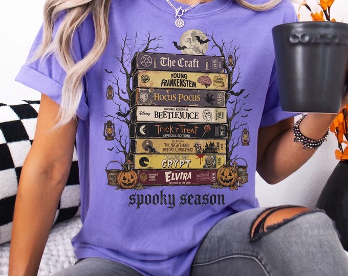 Vintage Halloween VHS Shirts Tee Retro Spooky Season Horror T-shirt Scary Movie Books Halloween Shirt Comfort Colors© Rewind 2026
