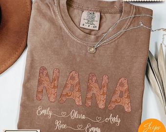 Personalized Floral Nana T-Shirt with Grandkids Names