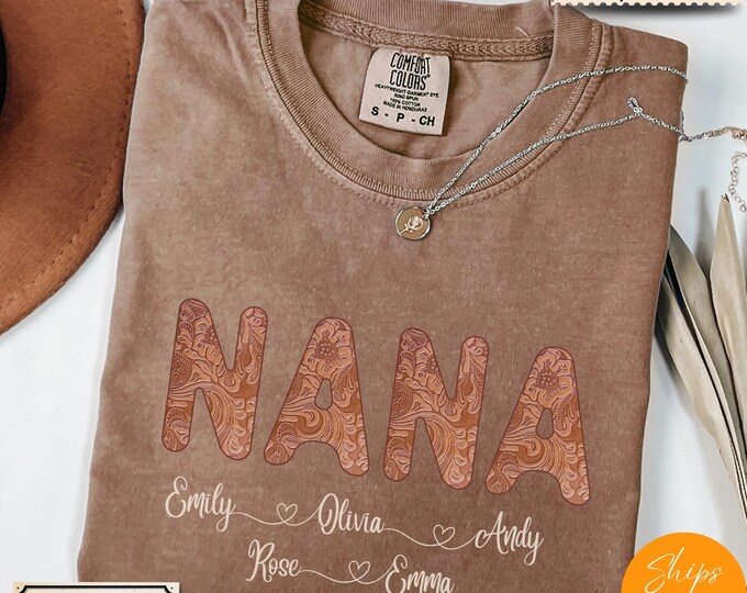 Personalized Floral Nana T-Shirt with Grandkids Names