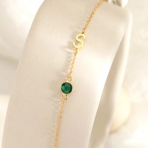 Pulsera personalizada con letra y piedra de nacimiento, pulsera con inicial en oro de 14 quilates, pulsera familiar con inicial y piedra de nacimiento, pulseras para madres, regalo para ella