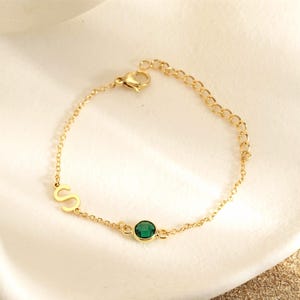 Pulsera personalizada con letra y piedra de nacimiento en oro de 14 quilates, pulsera con inicial de piedra de nacimiento personalizada, pulsera con inicial, regalo para ella, regalo para el Día de la Madre