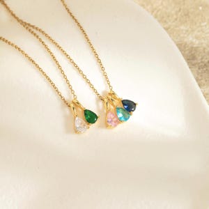 Custom Birthstone Necklace, Drop Birthstone Necklace, Teardrop Gemstone Necklace, Personalized Jewelry, Anniversary Gift, Gift for Her