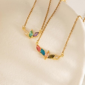 Custom Family Birthstone Necklace, 18K Gold Birthstone Necklace, Marquise Birthstone Necklace, Birthstone Jewelry, Birthday Gift for Her