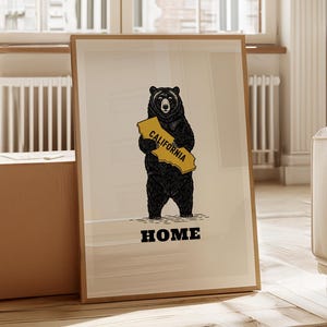 Rustic California Bear Print Golden State Digital Art Travel Wall Decor Outdoorsy Home Poster Retro US State Symbol Gift for Travelers AMP-5