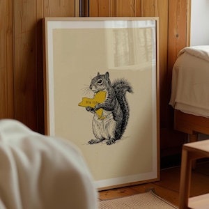 Plakat z wiewiórką z Nowego Jorku Zabawna sztuka zwierząt Oryginalny wydruk ścienny Wystrój dzikiej przyrody Zabawna ilustracja natury Pobieranie cyfrowe AMP-40