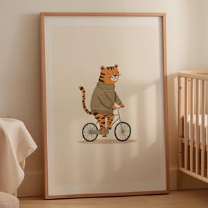 Playful Bicycle Tiger Poster Kids Room Decor Printable Wall Art Cute Animal Illustration Digital Download Fun Trendy Nursery Prints AMP-56