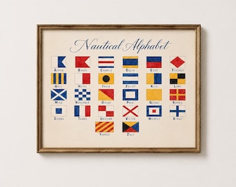Nautical Alphabet Digital Print, Signal Flag Chart, Coastal Classroom Wall Art, Sailing Decor, P-72