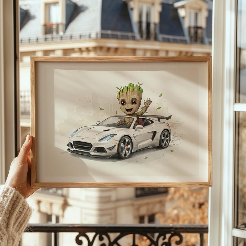 Cute Baby Groot Poster Driving Car Printable Wall Art Fun Digital ...
