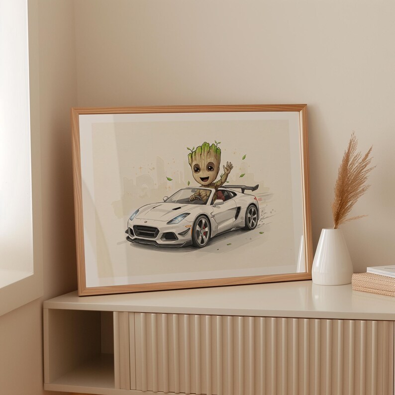 Cute Baby Groot Poster Driving Car Printable Wall Art Fun Digital ...