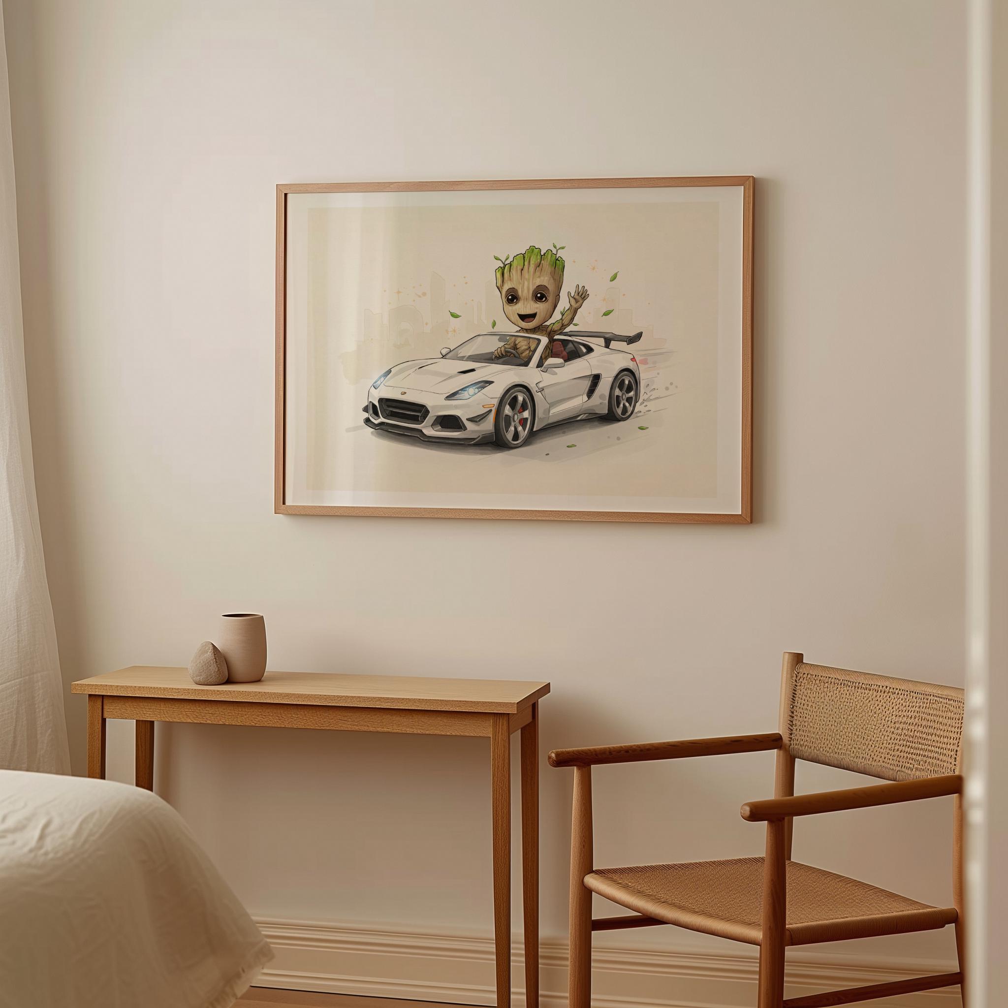 Cute Baby Groot Poster Driving Car Printable Wall Art Fun Digital ...
