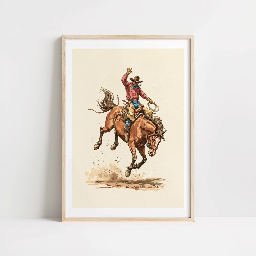 Western Wall Art Cowboy Digital Print Rodeo Horse Poster Rustic Home ...