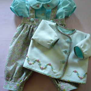 Amelie - Embroidered Baby Jacket, Suspender Bloomers, and Blouse