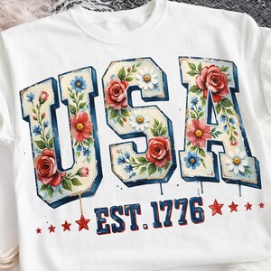 Floral USA Png, Retro America Png, 4th Of July PNG, America Coquette Png, Patriotic Png, Girly png,Brushstroke png