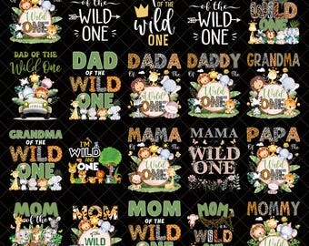 Wild One verjaardag PNG-bundel, Safari 1e verjaardag familie PNG, Jungle dieren, Wild One familie bijpassend shirt, sublimatie digitale download