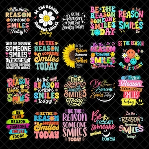Be The Reason Someone Smiles Today PNG Bundle, Positive Quote Sublimation, Retro Inspirational Typography, Mental Health Awareness Design