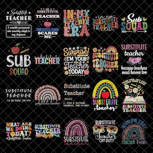 Substitute Teacher PNG Bundle, Funny Teacher Png, Teacher Off Duty Shirt Design, Instant Download Digital Files, Sublimation Design
