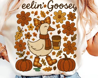 Autumn Goose Png, feelin goosey Png, Girly Autumn Png, Pumpkin Season Png, Fall Vibes Png, Autumn Leaves Pumpkin Png, Trendy Goose Png