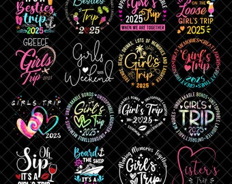 Girls Trip 2025 Png Bundle, Sublimation Summer Trip Vacation png, Girl Friends Vacation 2025 png, Tropical Cruise Trip PNG