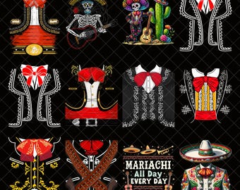 Mariachi Outfit PNG Bundle, Mexican Mariachi Band PNG, Fiesta Sombrero PNG, Cinco de Mayo png, Mexican Party Shirt png