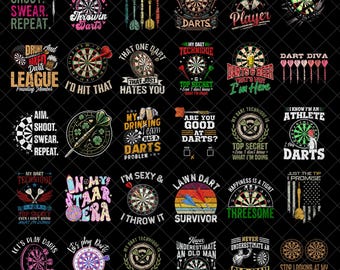 Funny Dart Png Bundle, Dartboard PNG, Drinking Game Quotes Png, In My Dart Era Design, Dart League Sublimation for Shirts Design