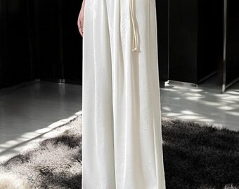 High-Waist Satin Wide-Leg Pants for Women | Elegant Silk-Feel Trousers in Pink, White, and Black | Flowy Pleated Design for Formal