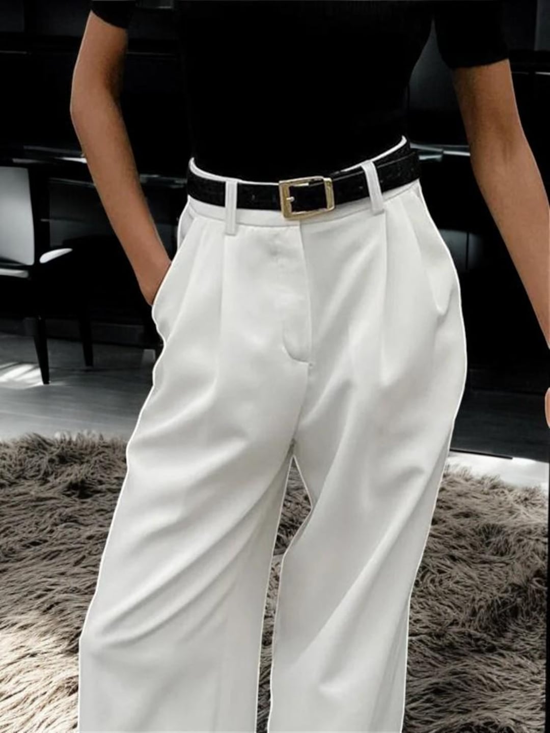 Highwaisted Wideleg Trousers for Women Elegant White Tailored Pants — free download