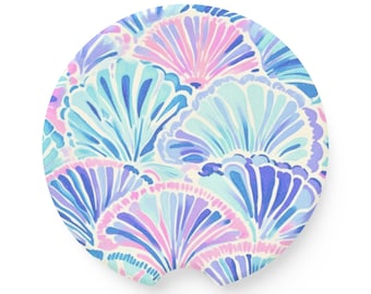 Coastal Seashell Soapstone Car Coaster Set Pink & Blue Stone Car Cup Holder Coasters  Preppy Car Accessories Beach Lover Gift Car Decor