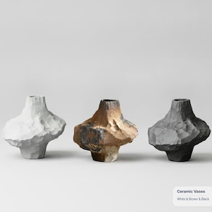 Rustic Ceramic Vase Wabi Sabi Textured Pottery Brutalist Sculptural Stone Flower Vase