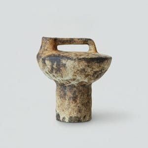 Rustic Wabi Sabi Ceramic Vase Brutalist Clay Sculpture Pedestal Flower Vessel Handmade Pottery