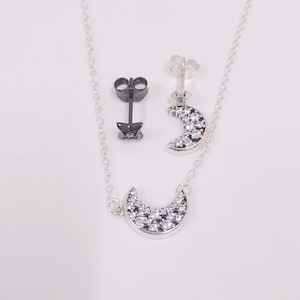 Pandora Moon and Stars Necklace Stud earrings Set Black silver Moon