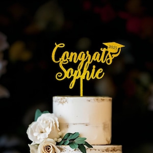 Personalized Graduation Cake Topper, Custom Name Congrats Grad Cake Topper, Grad Cap Cake Décor, College Graduation Wood Cake Topper