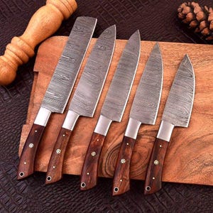 Handmade Kitchen Knives Set, Chef Knife Set, Cooking Knife Set BBQ Set,5 Pcs Luxury Damascus Knife Gift for him, Gift for her, birthday gift