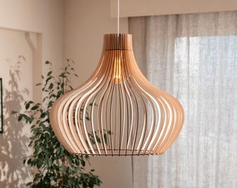 Scandinavian Wooden Pendant Light 'IDUNA' – Handcrafted FSC Certified Ceiling Lamp Sustainable, Dimmable Living Room, Bedroom & Dining Room