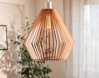 Scandinavian Wooden Pendant Light 'Njörd' – Handcrafted FSC-Certified Ceiling Lamp | Dimmable Light for Living Room, Bedroom & Dining Room