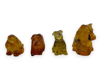 Figura de perro de ámbar tallada a mano: Escultura de ámbar báltico natural con fósiles de insectos