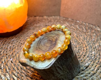 100% natuurlijke barnsteenarmband - ronde honingkleurige edelsteenkralen - stretcharmband - stressverlichting - uniseks cadeau