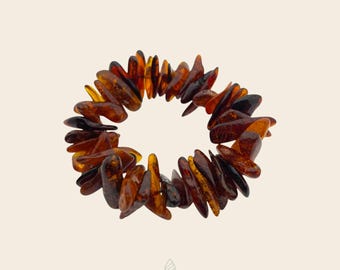 Pulsera de ámbar báltico natural, cuentas gruesas de ámbar sin pulir, joyería elástica, regalo hecho a mano con piedras preciosas 100 % orgánicas para mujer.