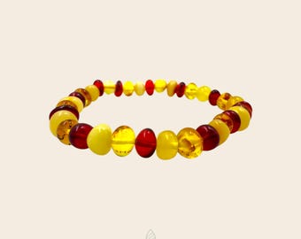 Pulsera multicolor de ámbar báltico - Joyería brillante, regalo artesanal de piedra de ámbar, recuerdo sentimental