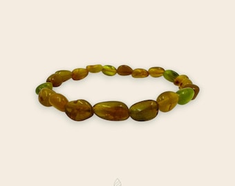Pulsera elástica de ámbar fósil antiguo Aura con cuentas bálticas naturales, alivio del estrés, joyería de coñac con miel terrosa.