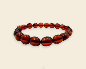 Pulsera unisex auténtica de ámbar cereza grueso, cuentas bálticas naturales, joyería para aliviar el estrés y equilibrar, piedras grandes pulidas color coñac.